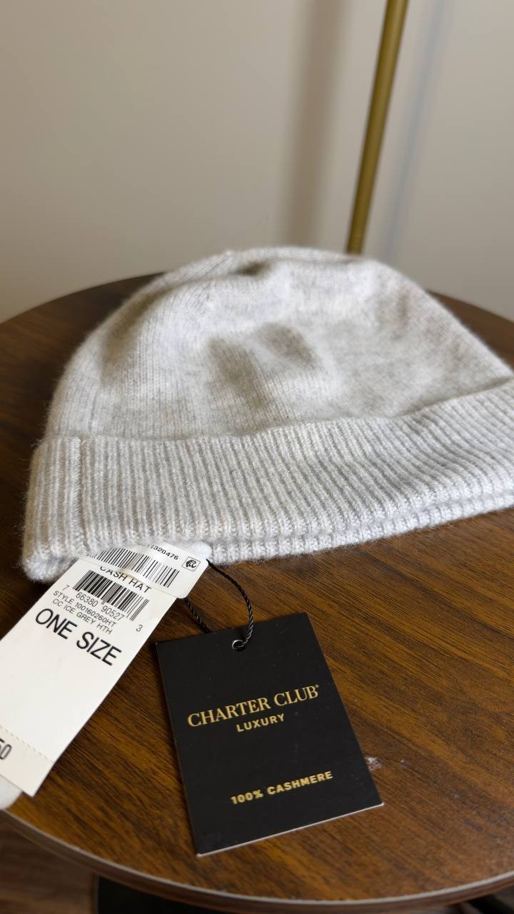 Charter  Club  100%  Cashmere   Beanie  Ice  Grey  Heather  OS  NWT  $79.50