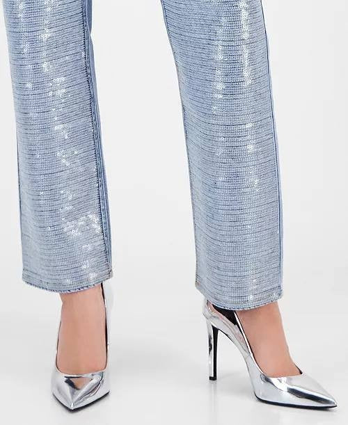 Guess Jill Sequin-Front Boyfriend Jeans Blue Glam 30x30 NWT $248