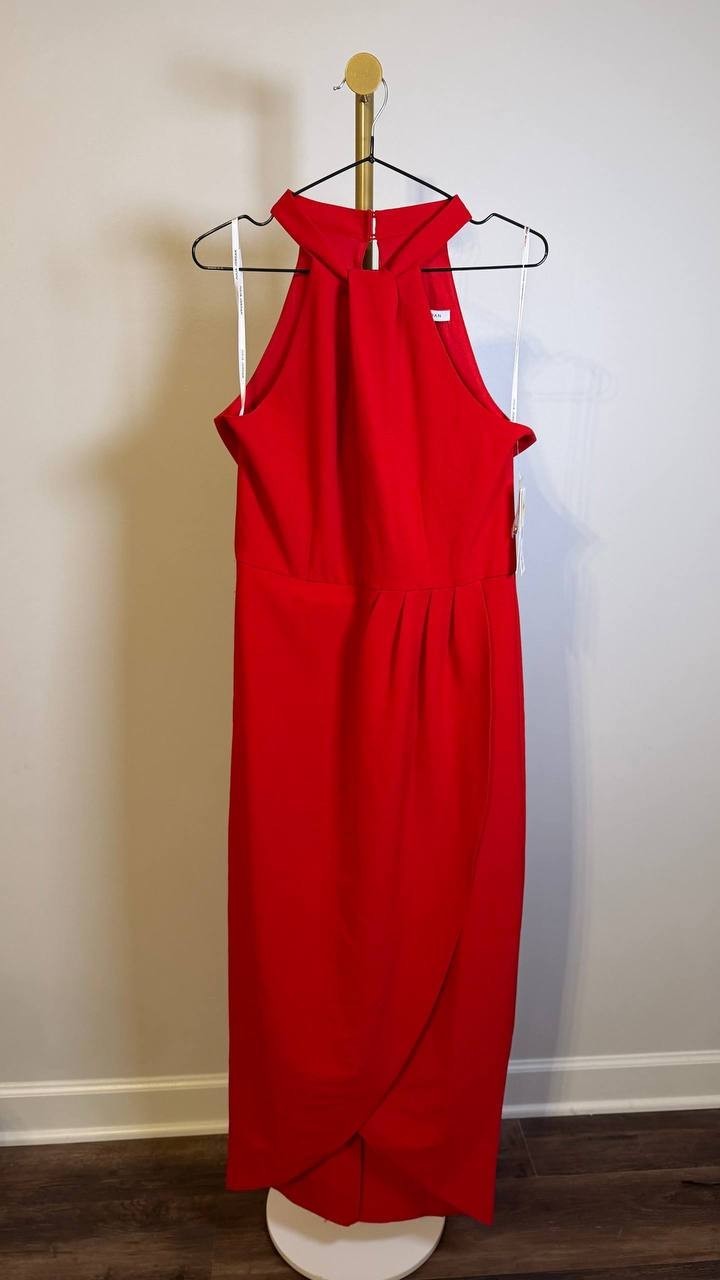 Julia Jordan Women’s Knot‑Neck Tulip Hem Halter Dress Red 8 $119 NWT
