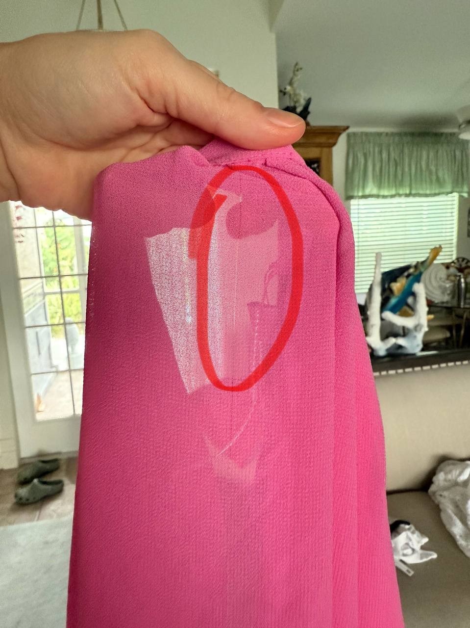 CeCe Pink Tie-Neck Pleated Blouse – Size L – Minor Snag