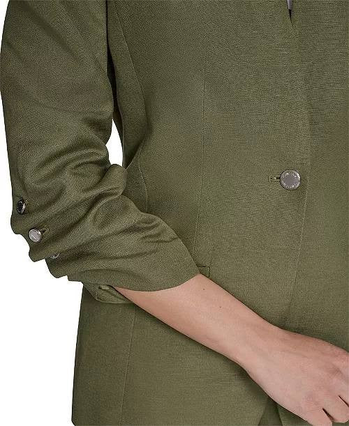 Calvin Klein Women’s Green Petite Linen-Blend 3/4-Sleeve One-Button Blazer Size