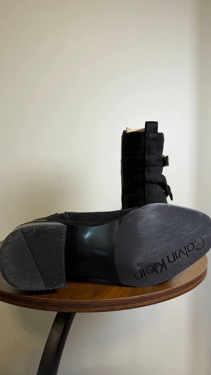 Calvin Klein Jasen Buckle Strap Block Heel Booties Black Women’s 5M