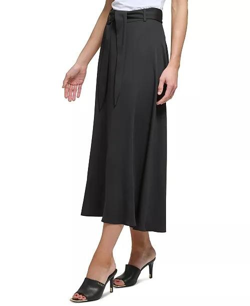 DKNY Women’s High Waisted Self‑Tie Midi Skirt Black Size 16P NWT $109