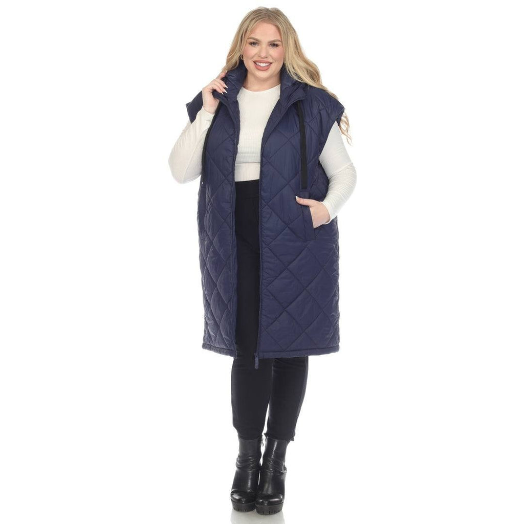White Mark Plus Size Diamond Quilted Hooded Puffer Vest Blue 2XL NWT $104
