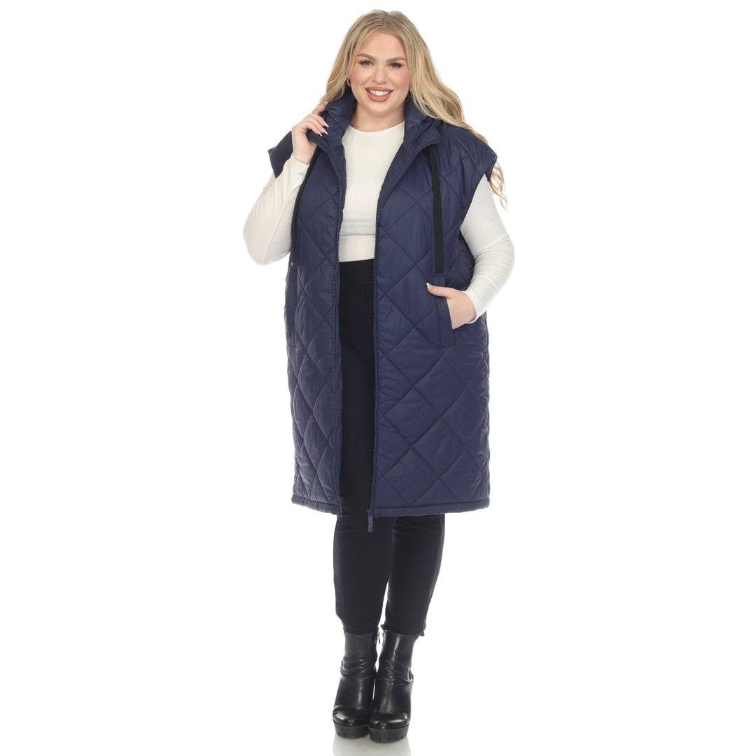 White Mark Plus Size Diamond Quilted Hooded Puffer Vest Blue 2XL NWT $104