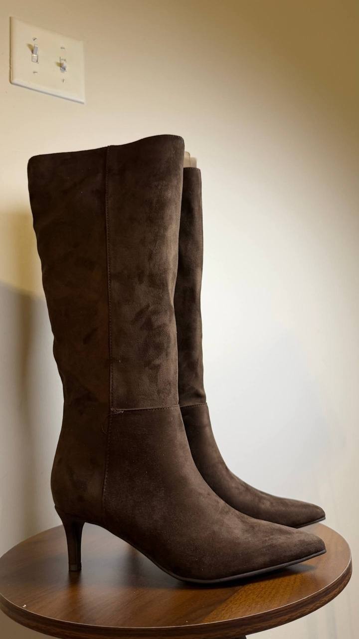 Marc Fisher Glint Boots 6M Dark Brown Textile Kitten Heel NIB msrp$179
