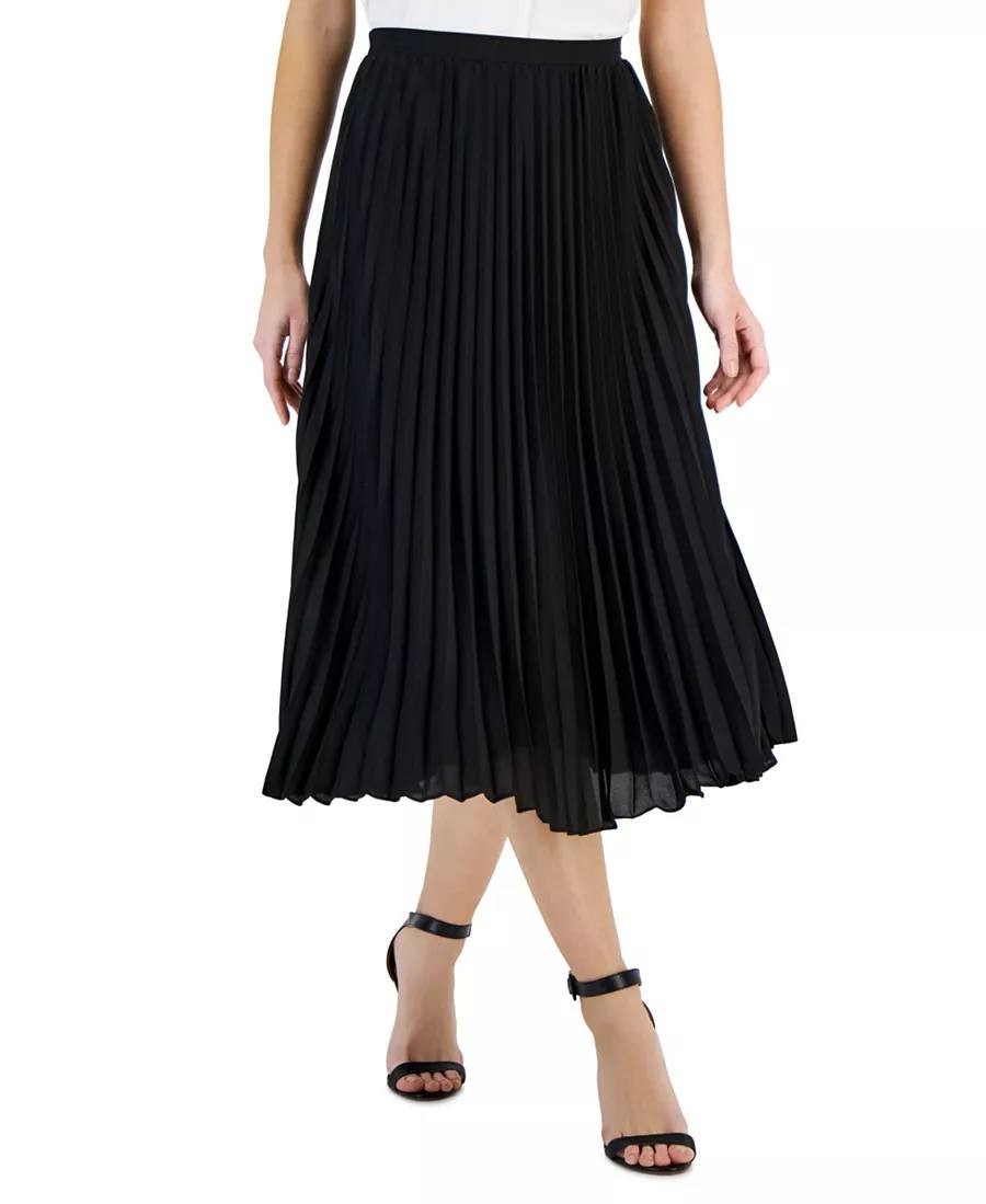 T Tahari Women’s Pull-On Pleated Midi Skirt Black SP $88 NWT