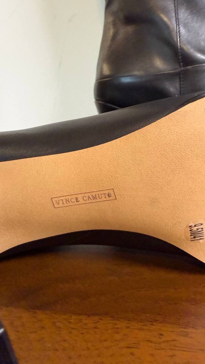 Vince Camuto Sorina Boots 9.5M Black Leather Tall Almond Toe New In Box msrp$269