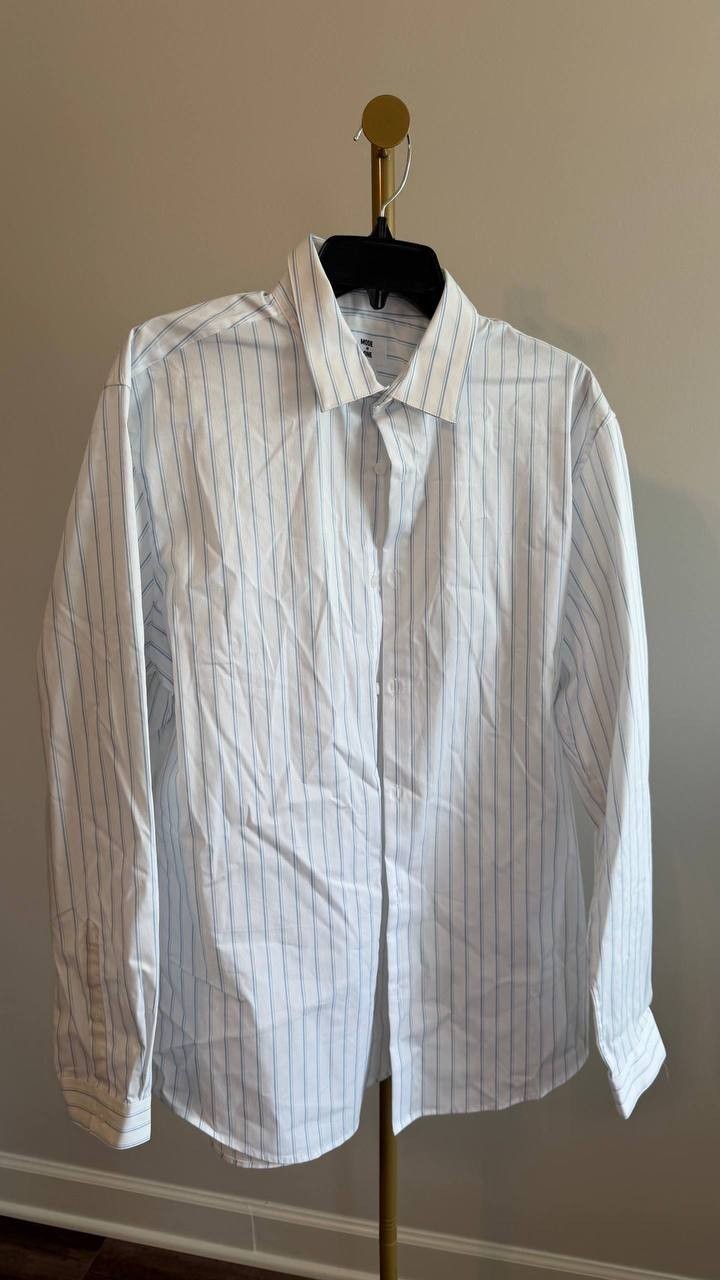 Mode of One Men’s Slim‑Fit Button‑Down Sport Shirt Pale Indigo Stripes L NWT