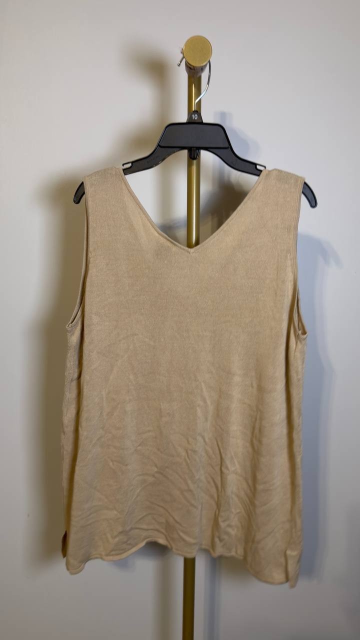 Anne  Klein  Sequins  V‑Neck  Tank  Safari  L  NWT  $79  