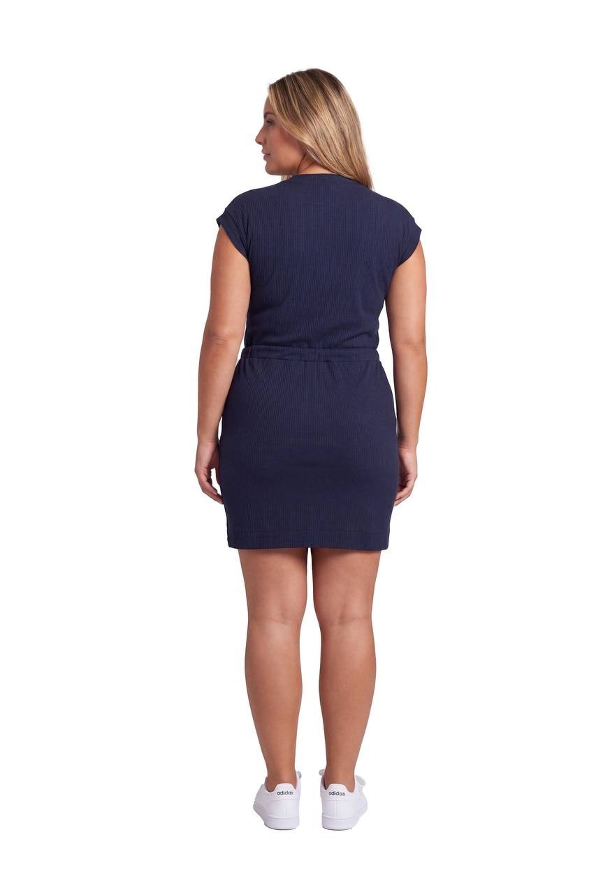 24Seven Comfort Apparel Curvy Ribbed Knit Drawstring Dress Navy 2X NWT $59