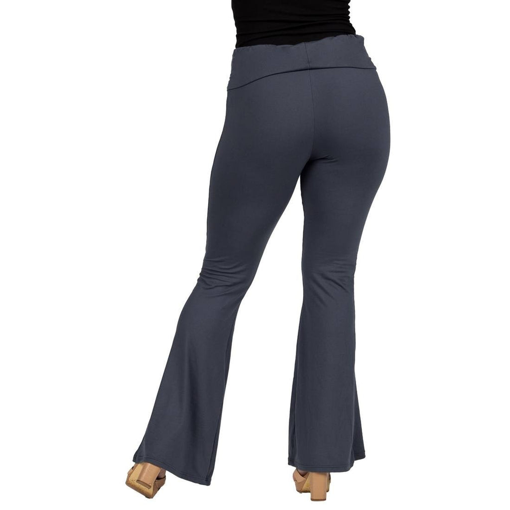24seven Comfort Apparel Bell Bottom Foldover Waist Pants Grey 1X NWOT $49.99
