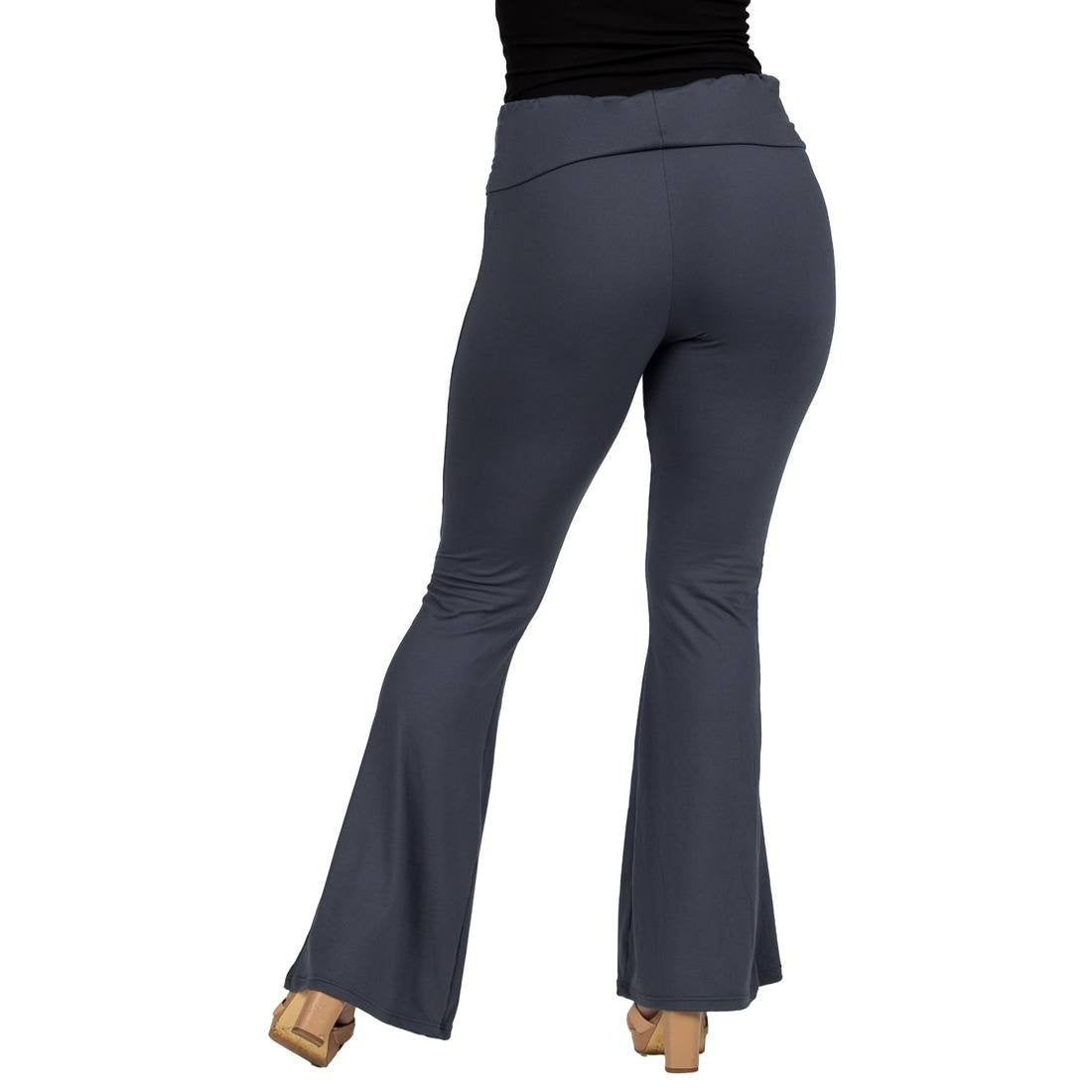 24seven Comfort Apparel Bell Bottom Foldover Waist Pants Grey 1X NWOT $49.99