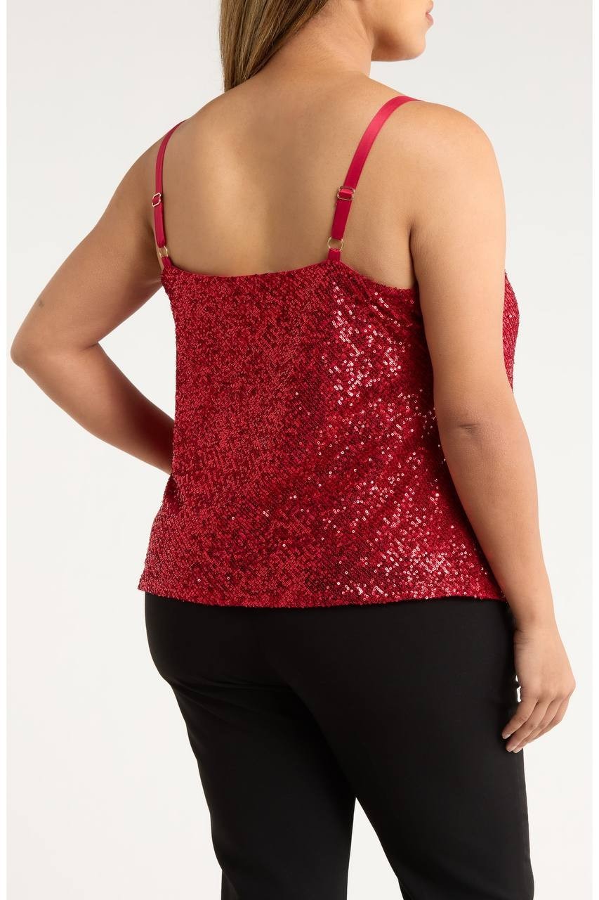 Tahari ASL Sequin Cowl‑Neck Camisole Claret 2X NWT $79