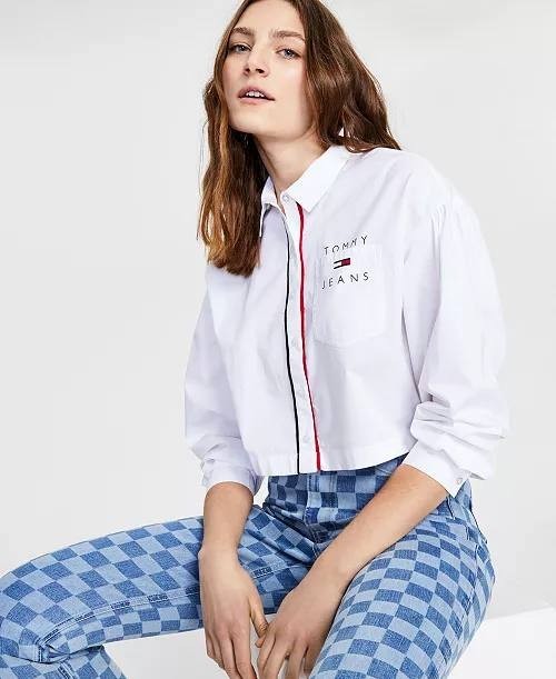 Tommy Jeans Cotton Cropped Logo Shirt White Size L NWT $129 – Casual Streetwear