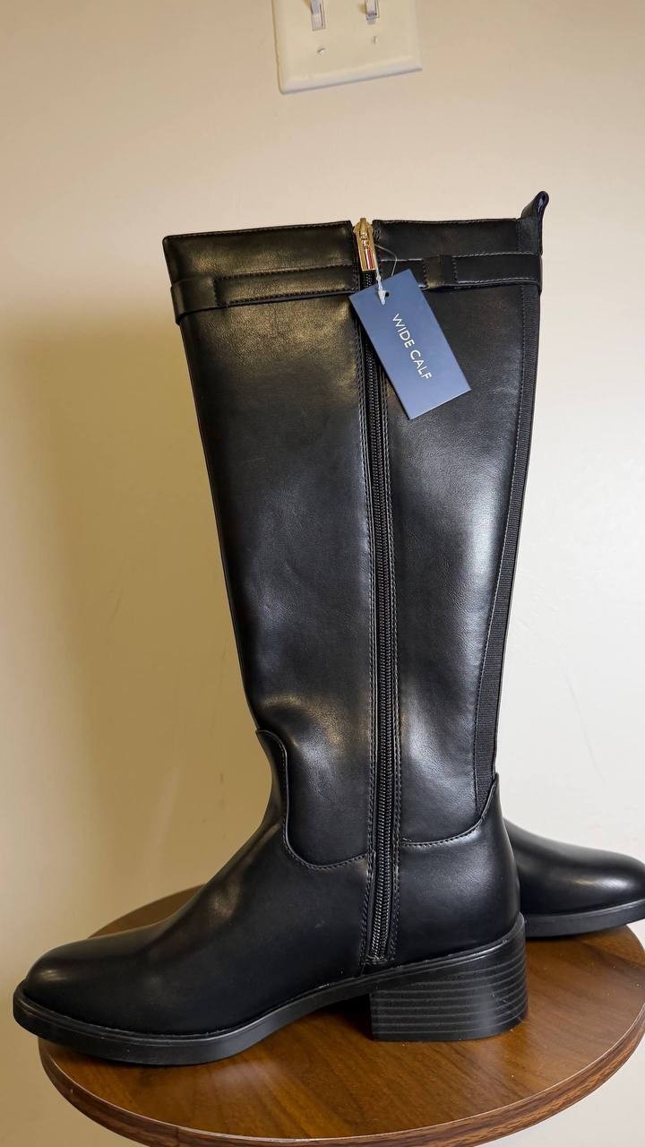 Tommy Hilfiger Iviann Tall Riding Boots Black 7.5M Almond Toe NWB $159