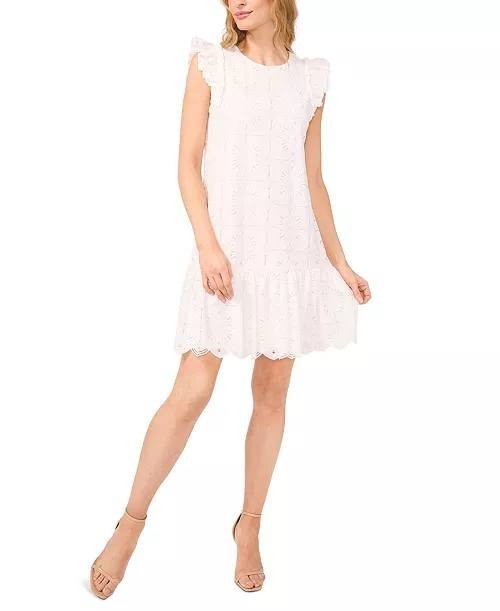 CeCe Ruffle Sleeve Flounce Dress White Size 12 NWT Lined A-line Summer Style