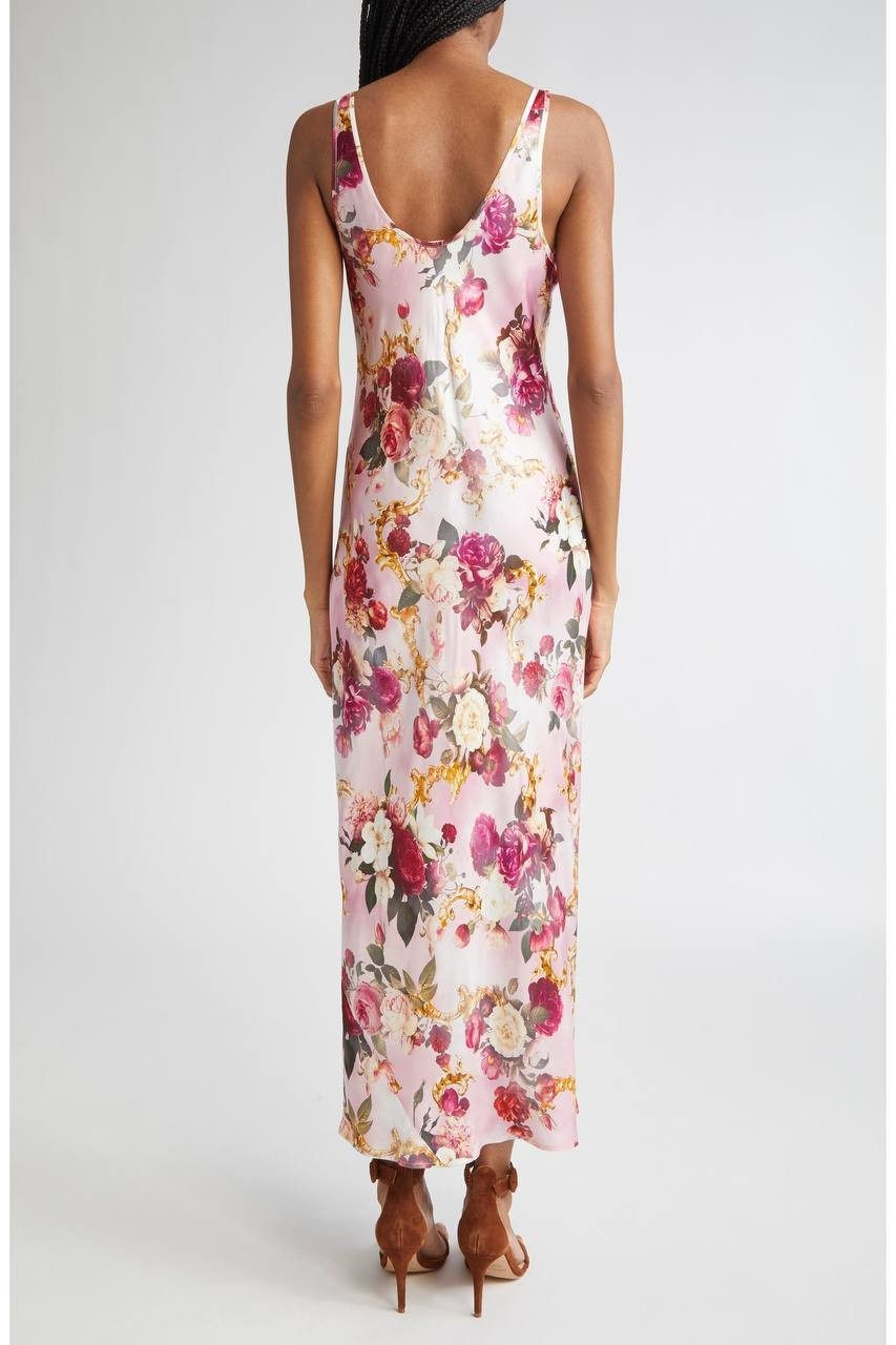 L’Agence Akiya  Satin Maxi Dress Floral Bougainvillea Size L NWT $425