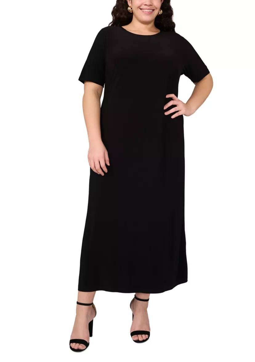 Vince Camuto Plus Short Sleeve Crew Neck Maxi Dress Black 2X NWT $79