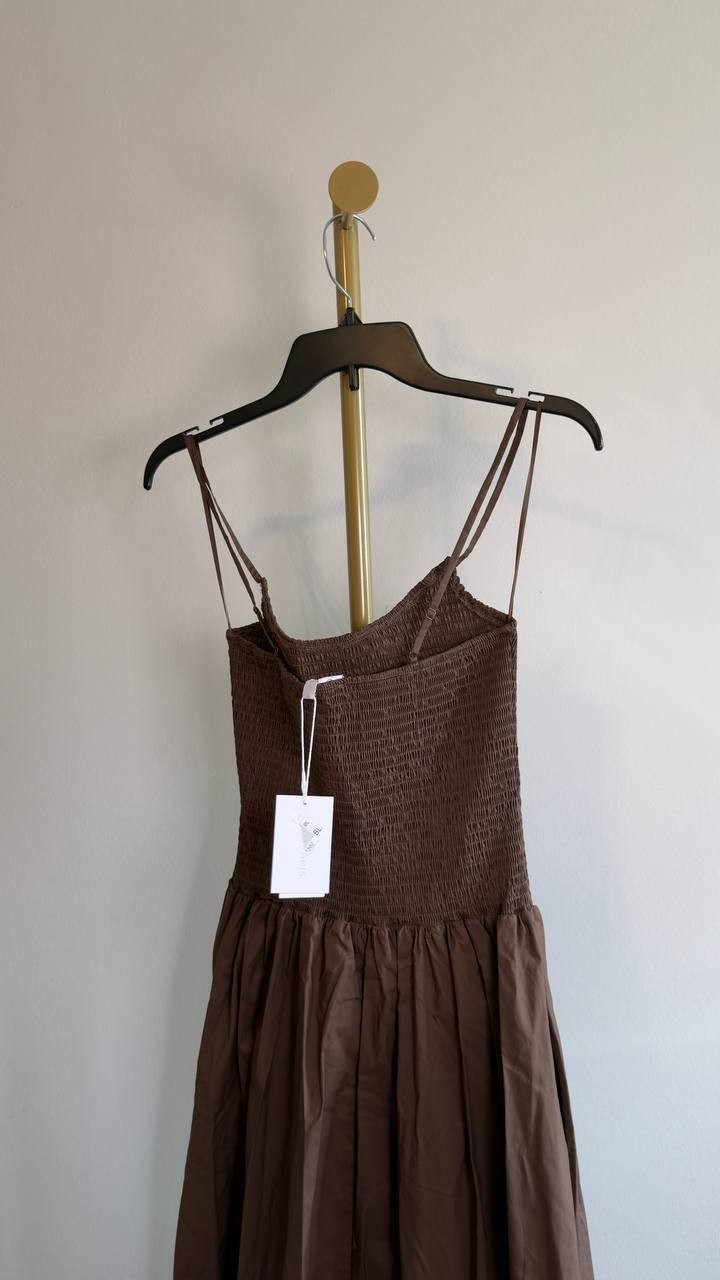 Lucy Paris Hazel Smocked Dropped Waist Dress Chocolate XS NWT $118