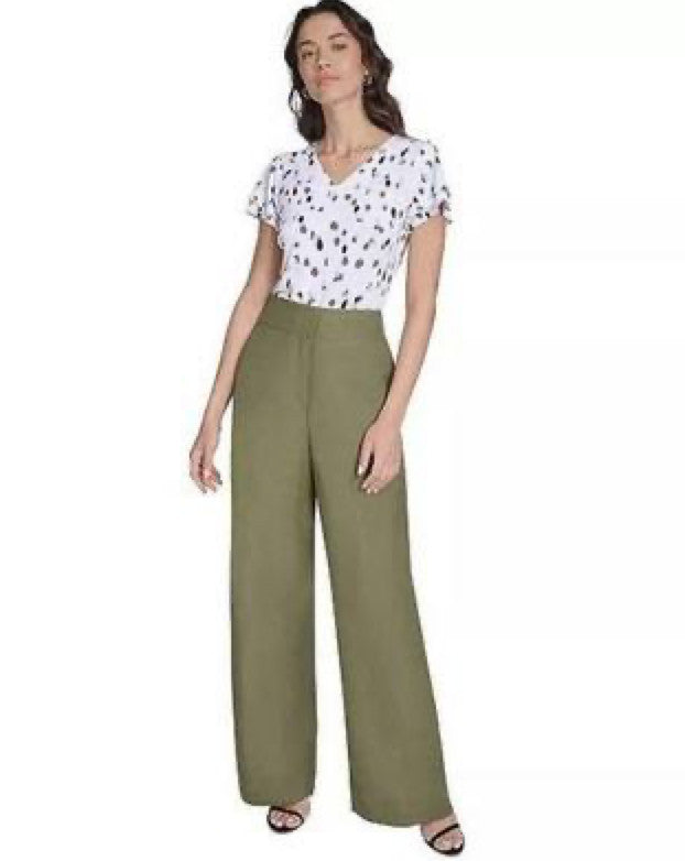 Calvin Klein High‑Rise Wide‑Leg Pants Olive Size16 NWT Modern Chic msrp$109