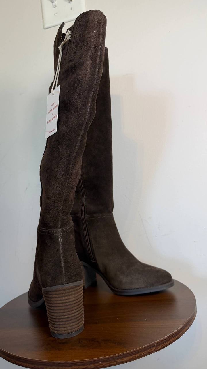 Lucky Brand Bonnay Wide Calf Knee High Boots Dark Brown 6M Suede $189 NWB