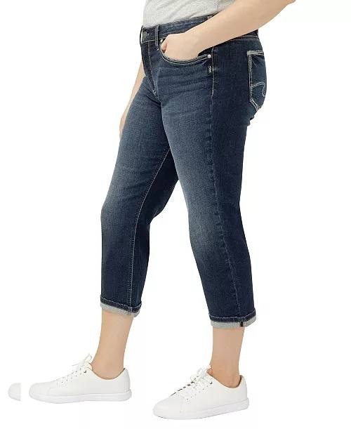 Silver Jeans Suki Mid Rise Curvy Fit Capri Jeans Indigo 14W NWT $78