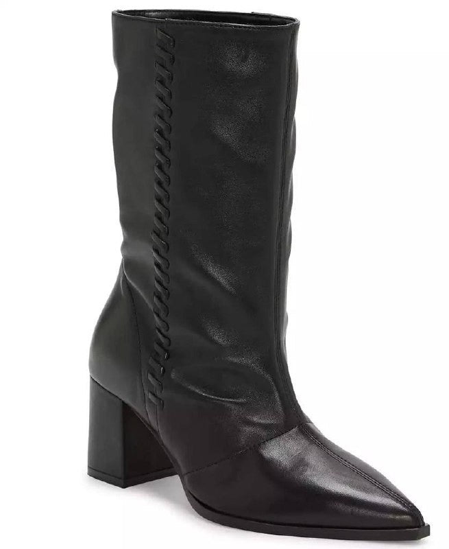 Vince Camuto Lorrys Boots 7.5M Black Leather Almond Toe Block Heel NIB$199