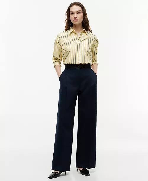 Tommy Hilfiger Boxy Cotton Shirt Licorice Stripe Citronella 38 NWOT $79.50