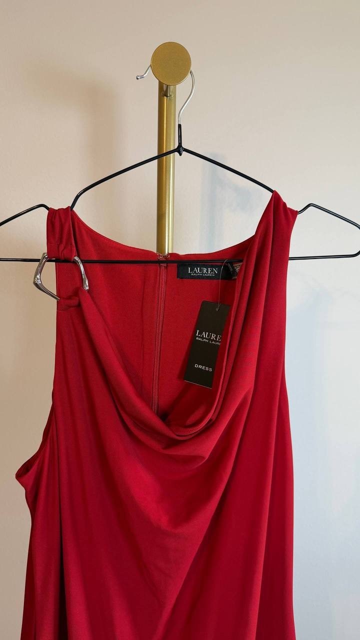 Lauren Ralph Lauren Ring-Trim Cowlneck Gown Red 16 NWT $245