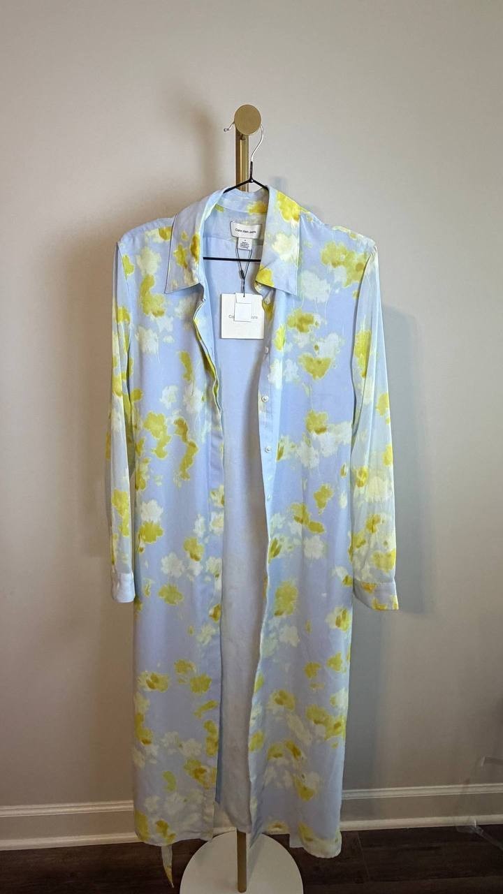 Calvin Klein Jeans Women’s Printed Chiffon Belted Shirtdress Blue M NWT $149