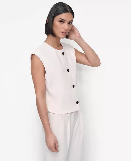 DKNY Aero Crepe Vest 24W White Sleeveless Button Front Pre-Owned