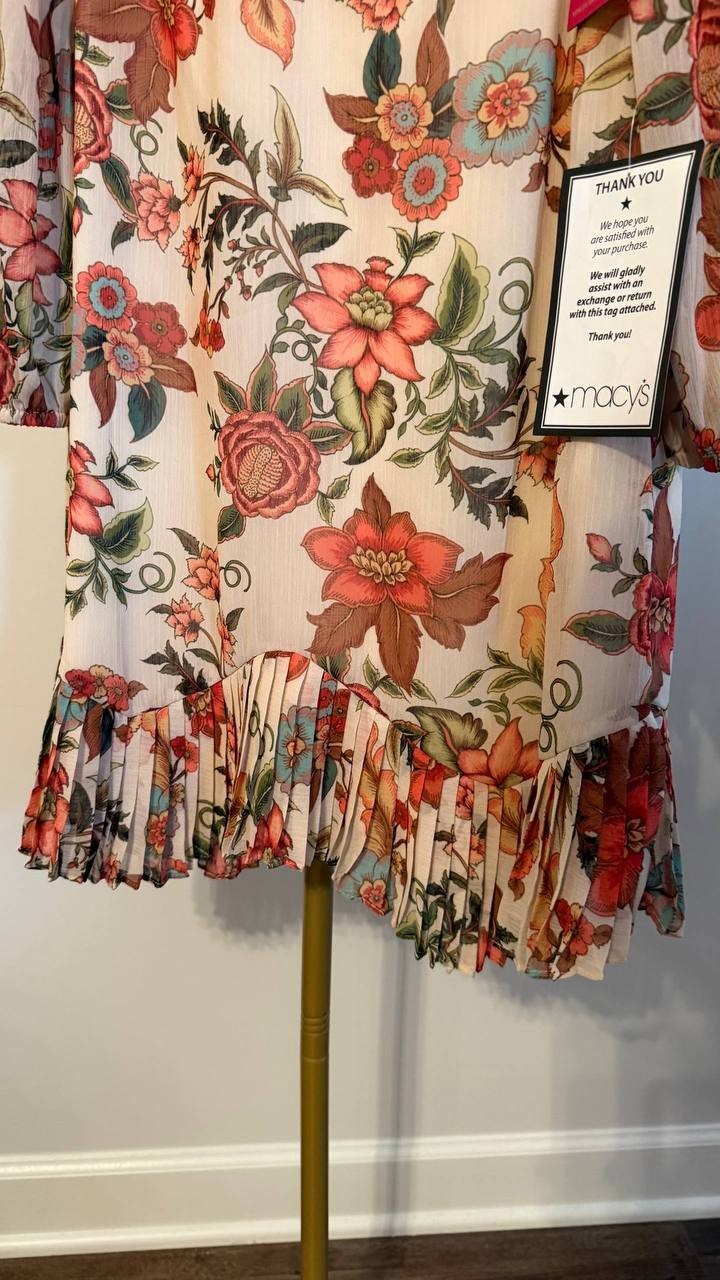 Vince Camuto Chiffon Printed Dress Multicolor 4 $148 NWT
