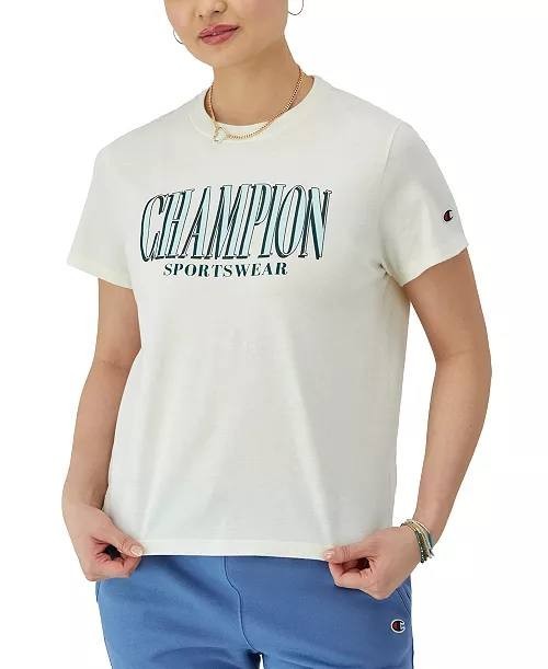 Champion Classic Cotton Crewneck Logo Short‑Sleeve T‑Shirt White S NWT $25