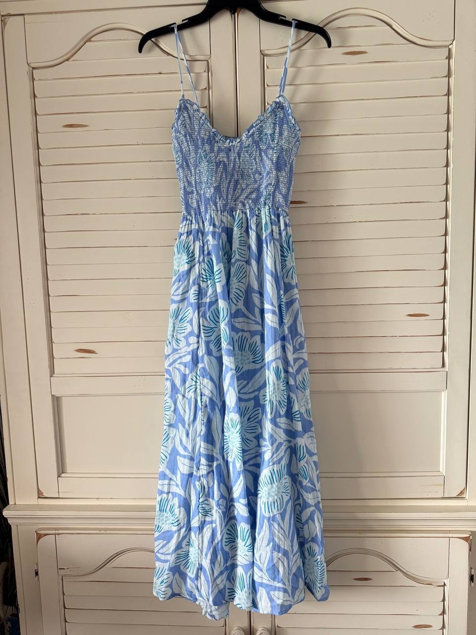 Free People Sweet Nothings Midi Dress Blue Vista XS NWT Smocked Bodice