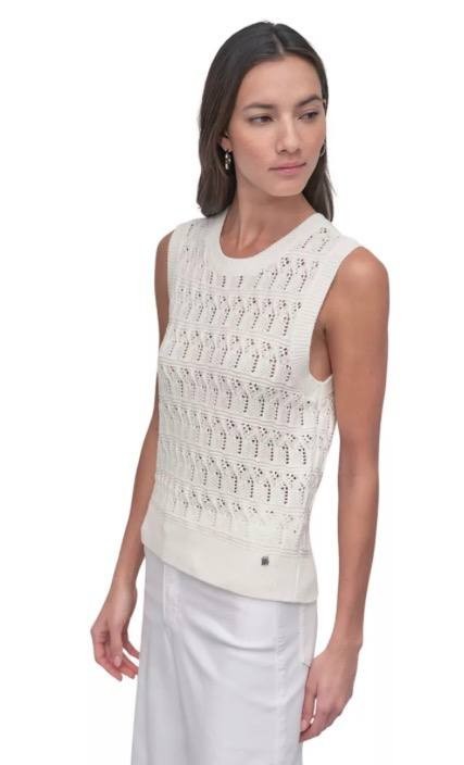 DKNY Jeans Sleeveless Lacey Stitch Crew Neck Vest – Ivory – Size S – NWT