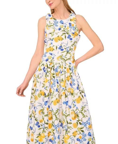 CeCe Floral Crewneck Bow-Strap High-Low Dress Lemon Print XL $129 NWT
