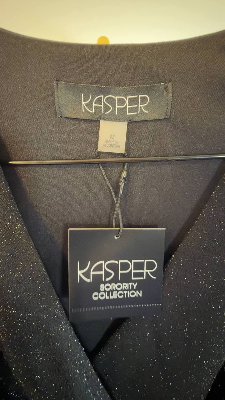 Kasper Twist‑Front 3/4‑Sleeve Glitter Sheath Dress Black M NWT $99