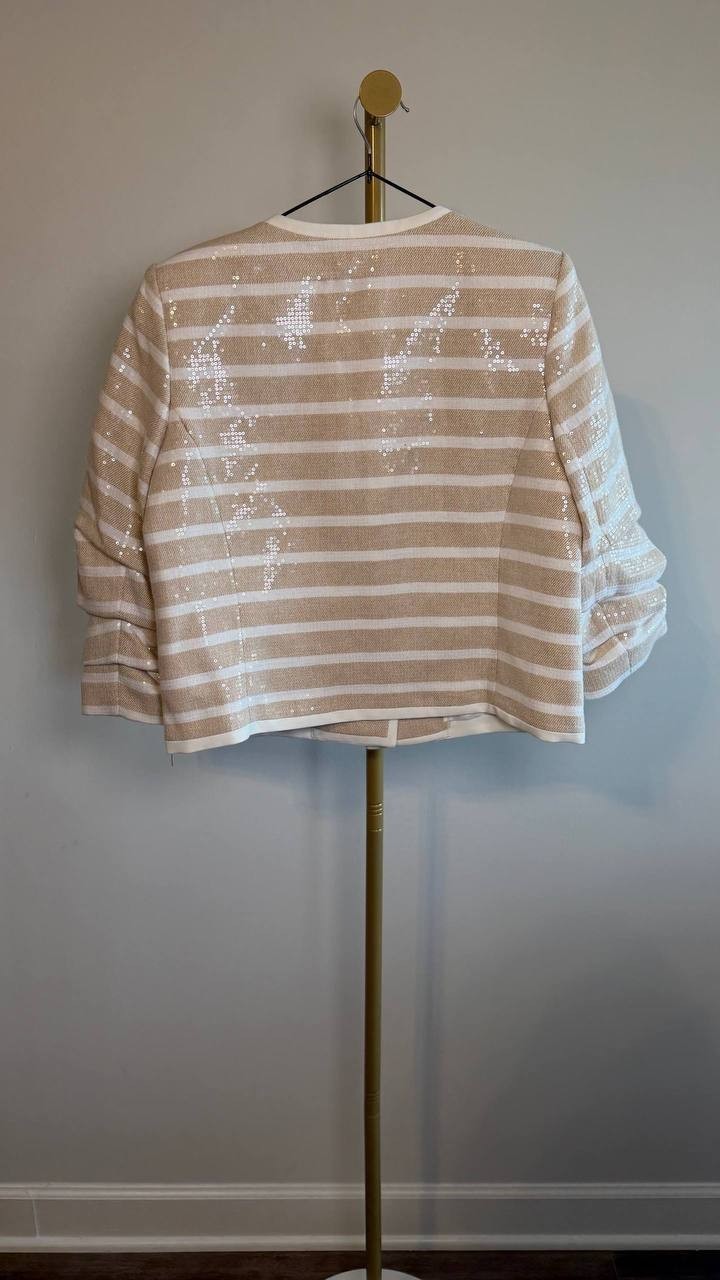 Karl Lagerfeld Paris Sequinned Striped Jacket Beige S NWOT $229