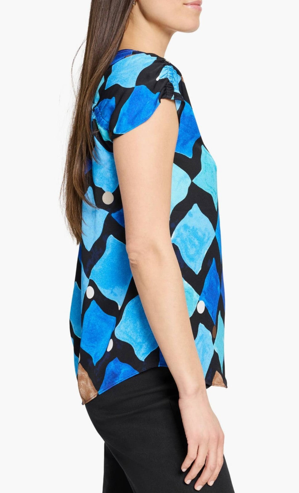 NIC+ZOE Women’s Sea Glass Print Top Blue Multi $158 NWT