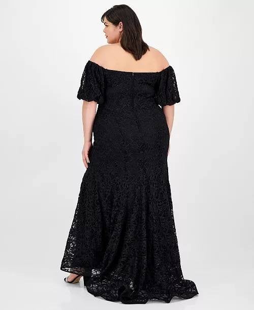 Emerald Sundae Plus‑Size Off‑the‑Shoulder Lace Gown – Black– Size 14 – NWOT