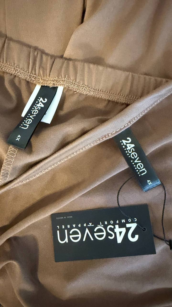 24Seven Comfort Apparel Plus Size Boat Neck Top Wide Leg Pants Set Mocha 4X NWT