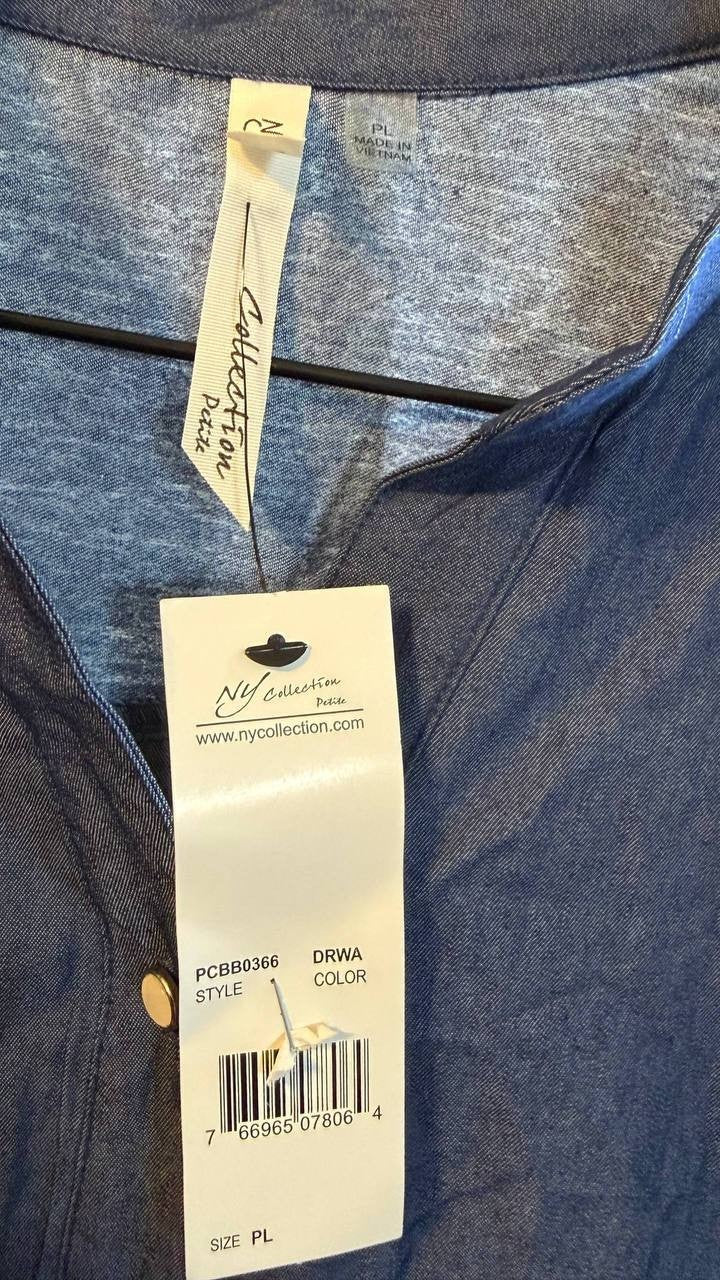 NY Collection Petite Chambray Top Blue PL NWT  $40