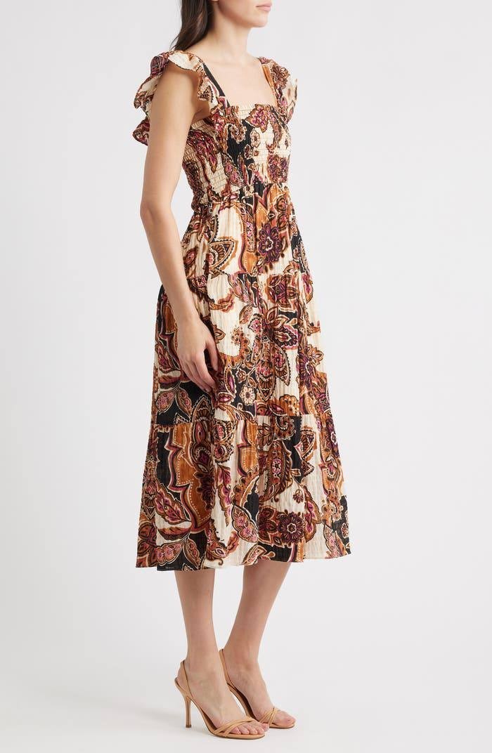 Vince Camuto Paisley Tiered Midi Sundress Multicolor L $108 NWT