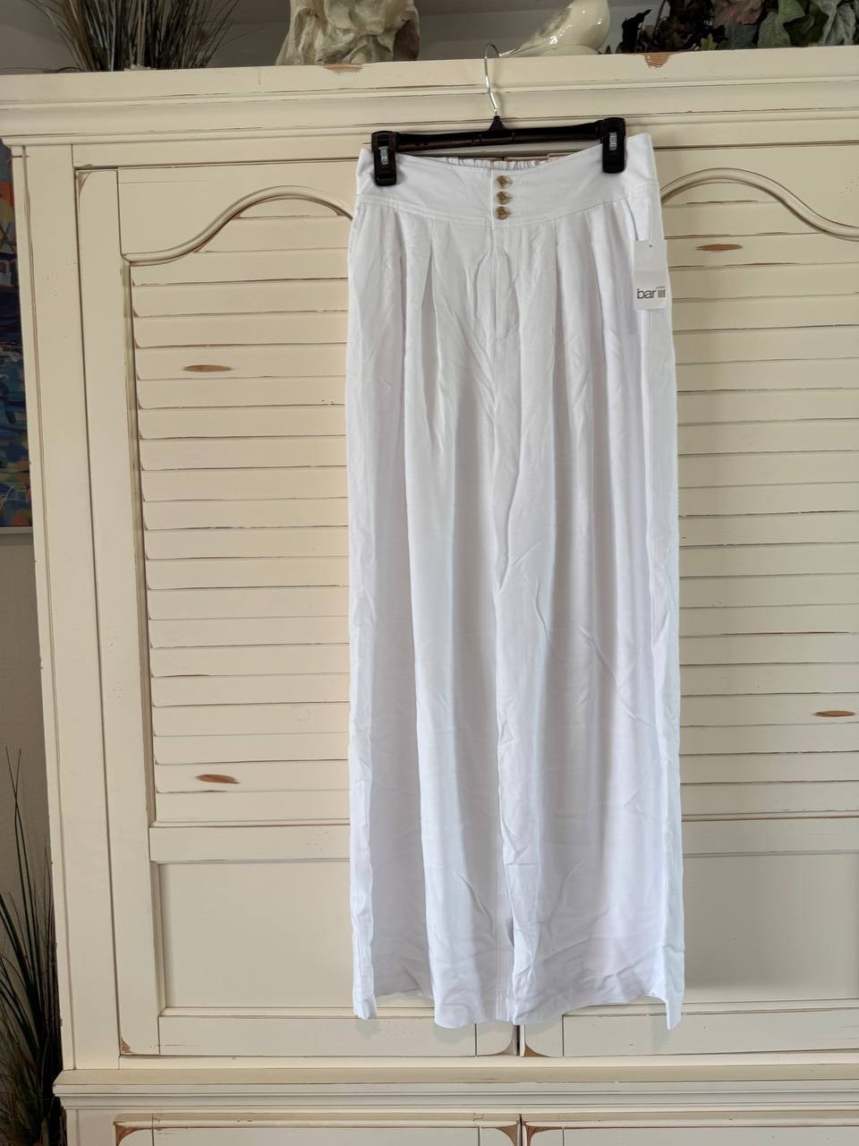 Bar III Wide-Leg Pants 8P White Button Front High Rise Petite NWT