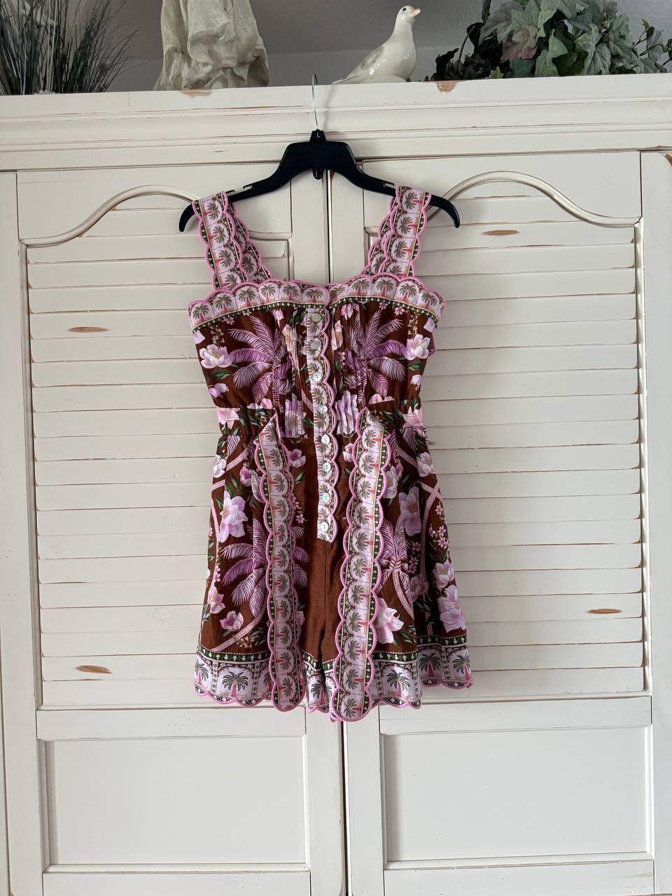 FARM Rio Palm Dream Pleated Romper XS NWT Floral Linen-Blend One-Piece