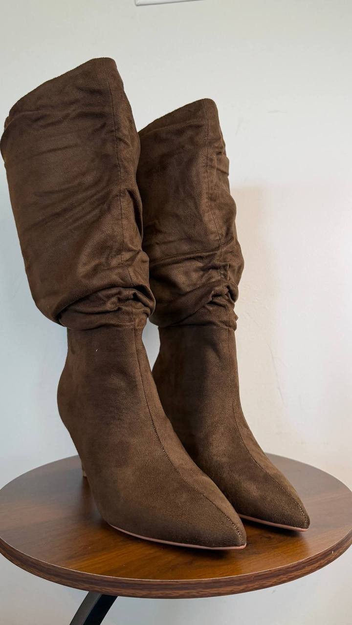 Journee Sonnet Slouchy Wide Calf Boots Chocolate 9M XWC Vegan Leather $79.99 NWB