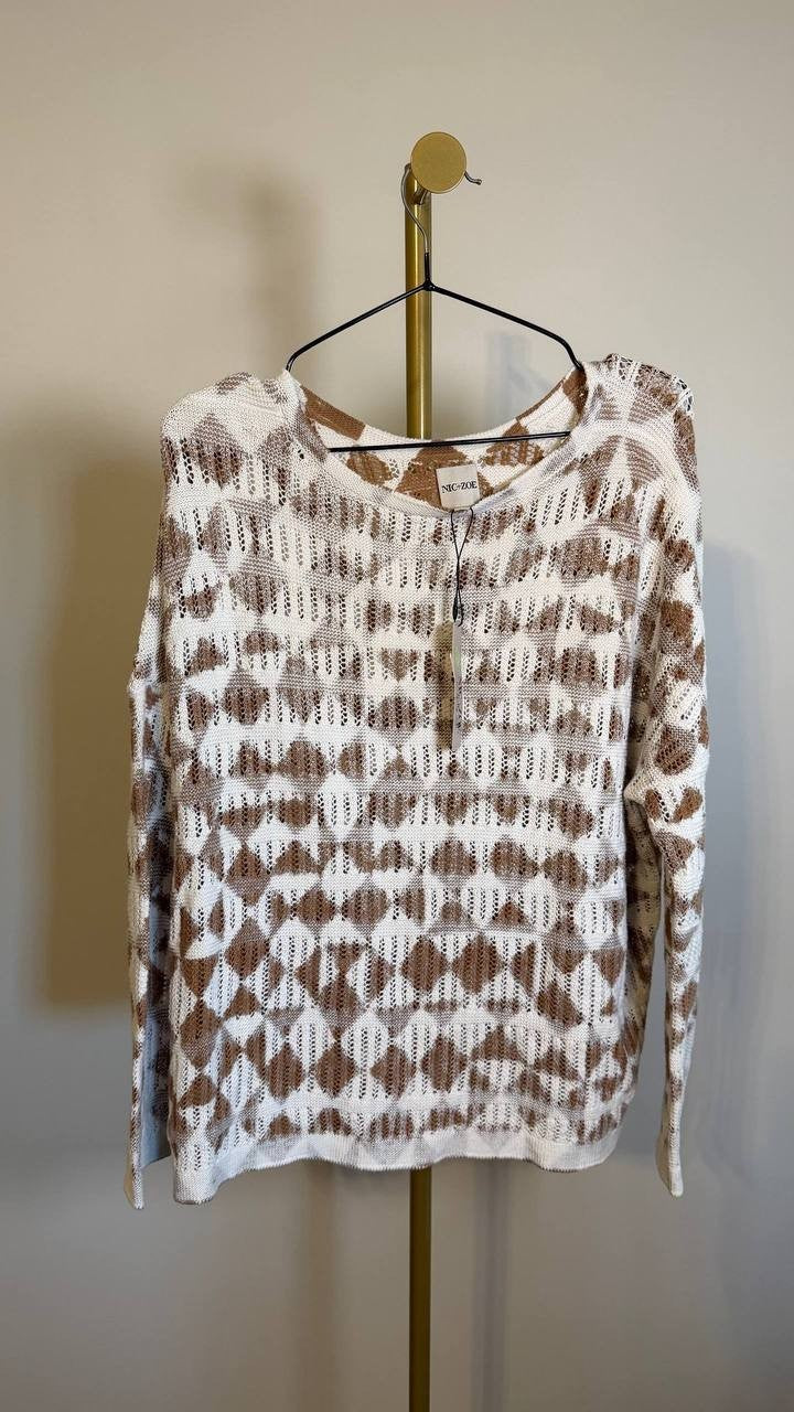 NIC+ZOE Women’s Cotton Open Stitch Sweater Natural L $158 NWT