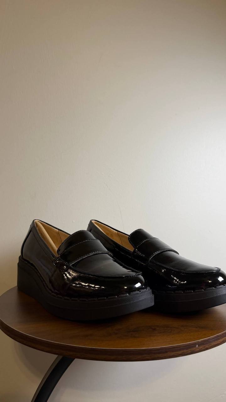 LifeStride Dolce Loafers 8W Black Faux Patent Wedge Comfort NIB msrp$89.99
