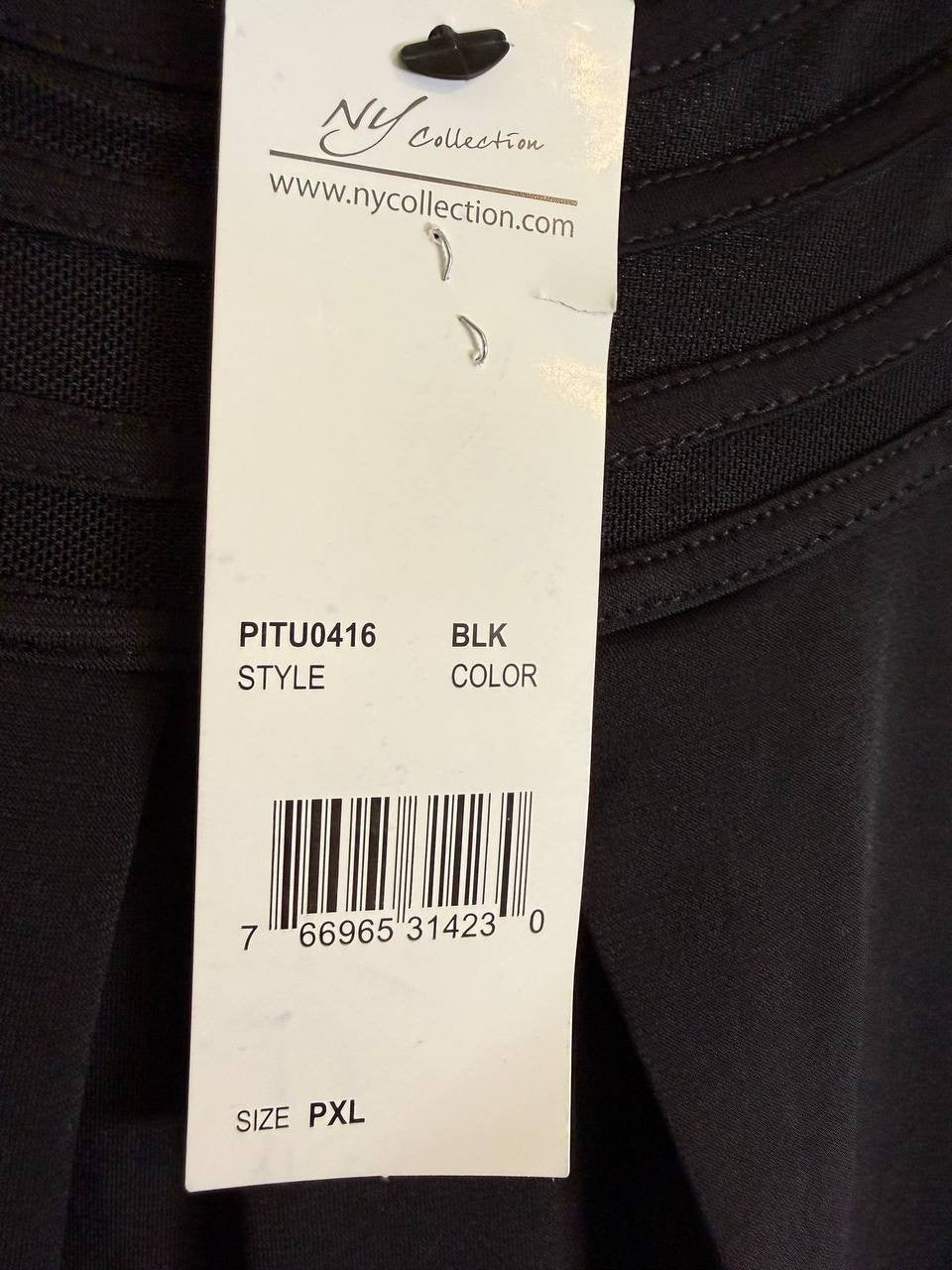 NY Collection Petite Short Puff‑Sleeve Mesh Inset Top – Black – Size PXL – NWT